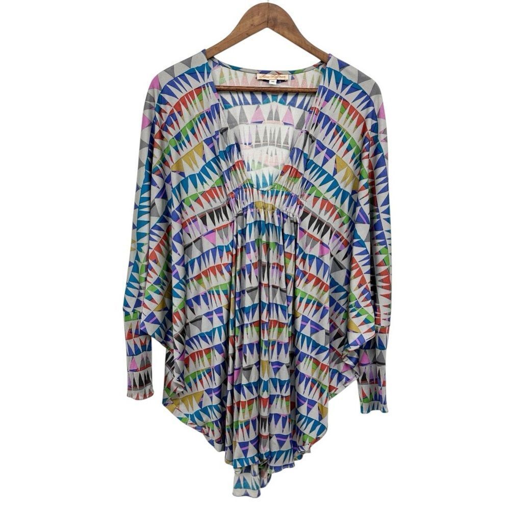 Mara Hoffman Geometric Tie Asymmetrical Top Dolman Sleeve Tunic Size Medium
